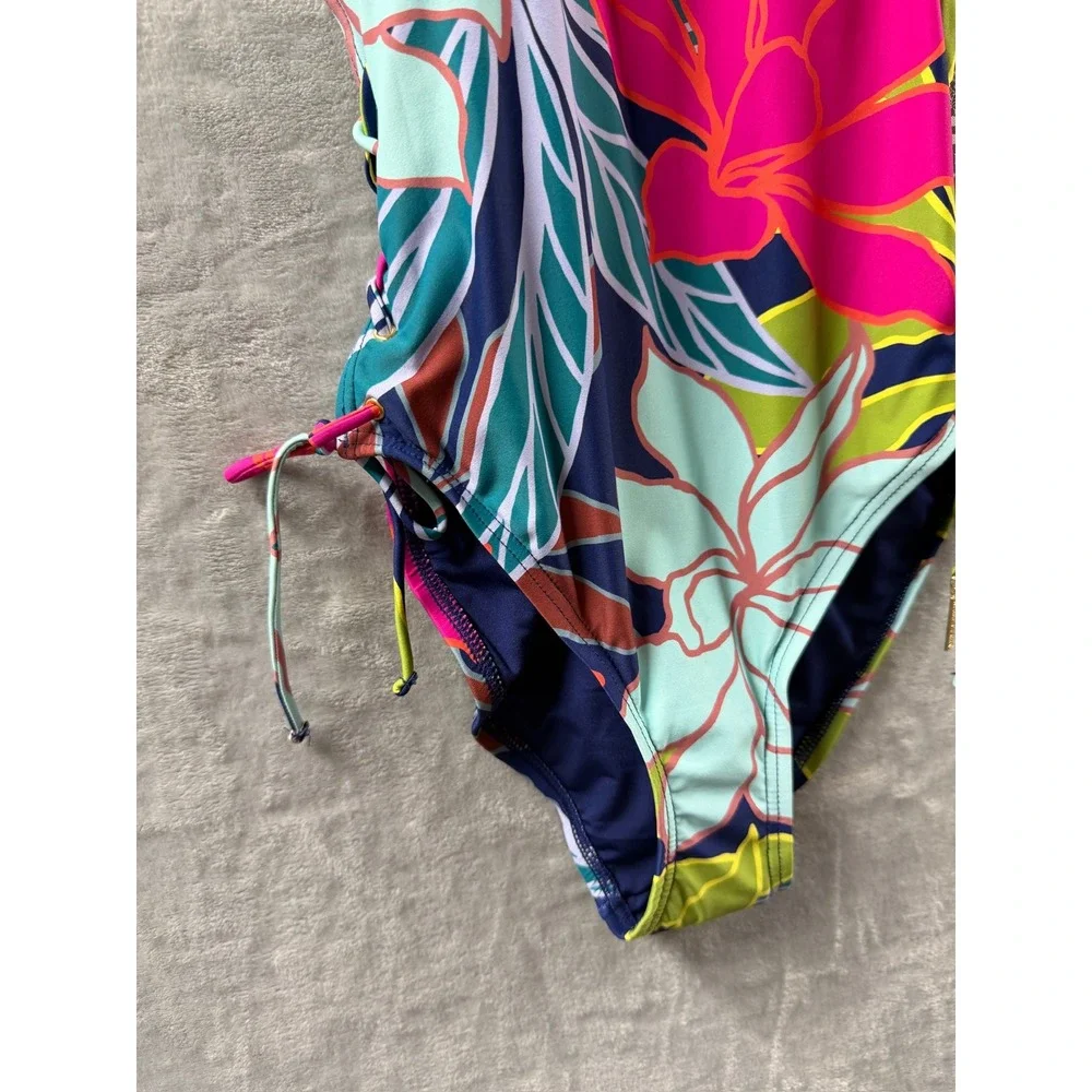 Vince Camuto Womens Tropical Floral Lace Up Side One Piece Swimsuit Sz 4 $166